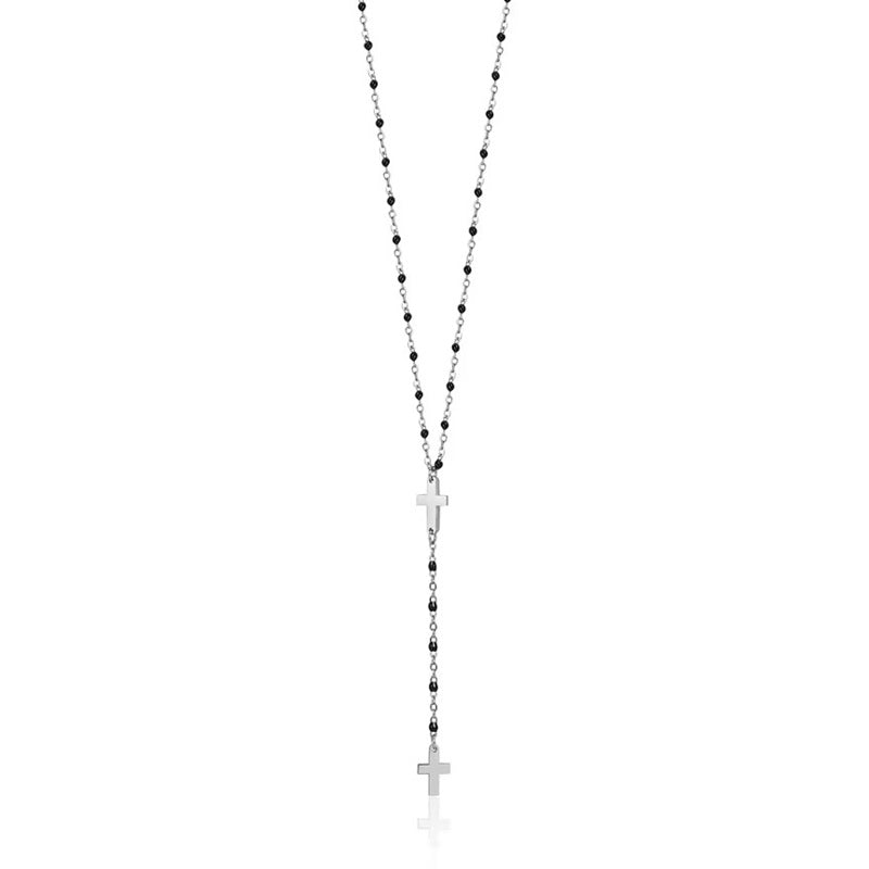 Collana rosario da donna in acciaio con croce Luca Barra CK1833