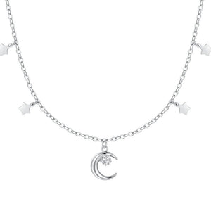 Collana da donna in acciaio, luna con zircone e stelle Luca Barra CK2166