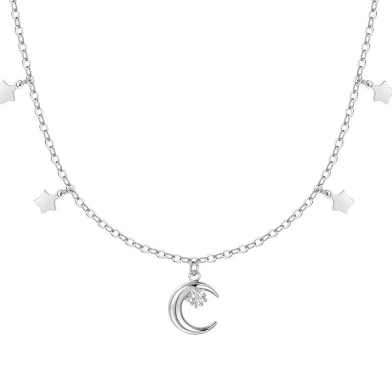 Collana da donna in acciaio, luna con zircone e stelle Luca Barra CK2166