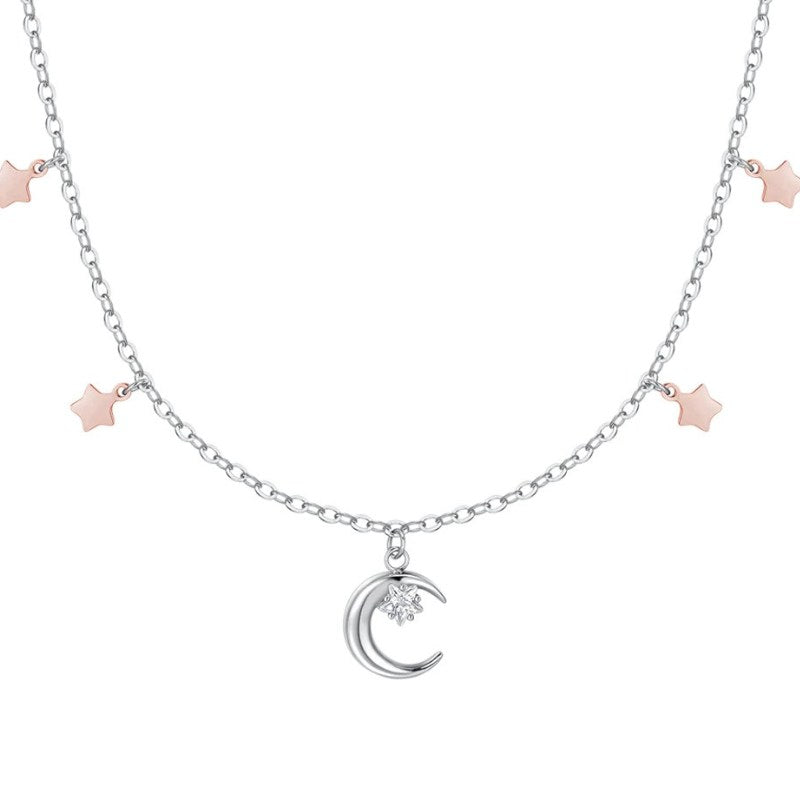 Collana da donna in acciaio luna con zircone Luca Barra CK2167