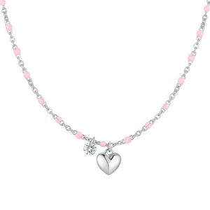 Collana da donna in acciaio con cuore, cristallo e smalto Luca Barra CK2177