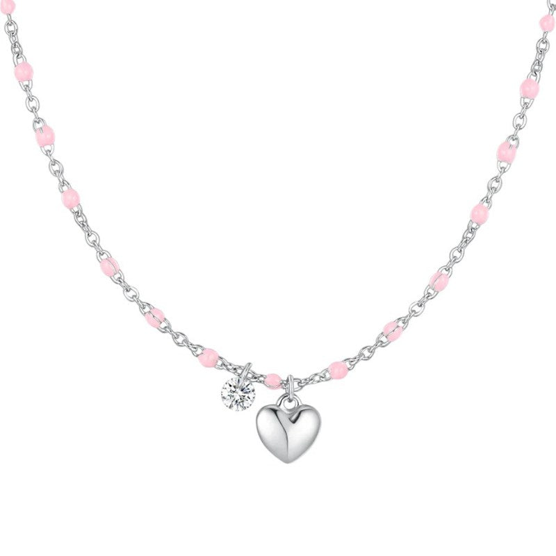 Collana da donna in acciaio con cuore, cristallo e smalto Luca Barra CK2177