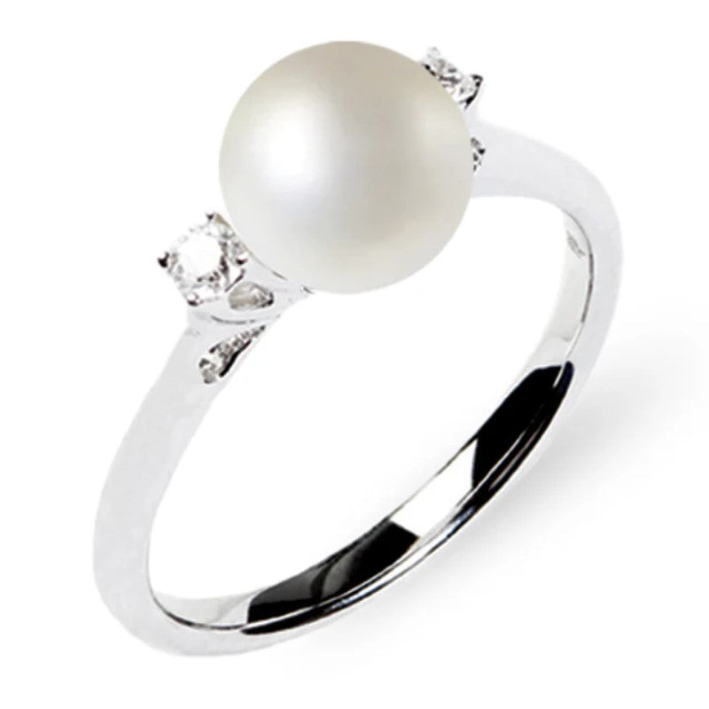 Anello Da Donna In Oro Bianco 18Kt con Perla e Diamanti Donna Oro DHAP7378.004
