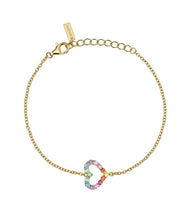 Carica l&#39;immagine nel visualizzatore di Gallery, Bracciale catena da donna della collezione Mabina Happy Love in argento placcato oro con catena e cuore centrale di zirconi multicolor 533836
