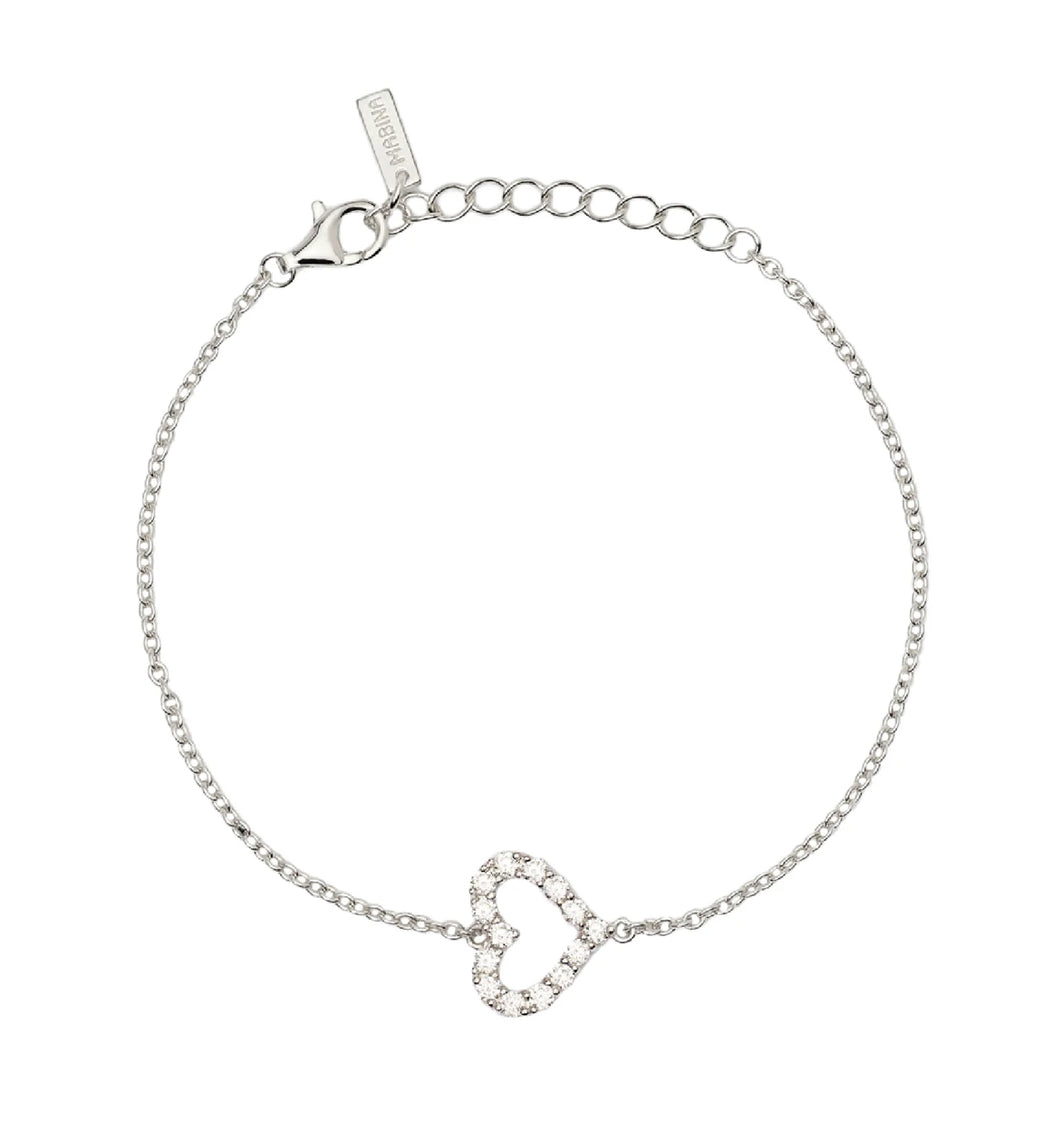 Bracciale catena da donna della collezione Mabina Happy Love in argento con catena e cuore centrale di zirconi  533835