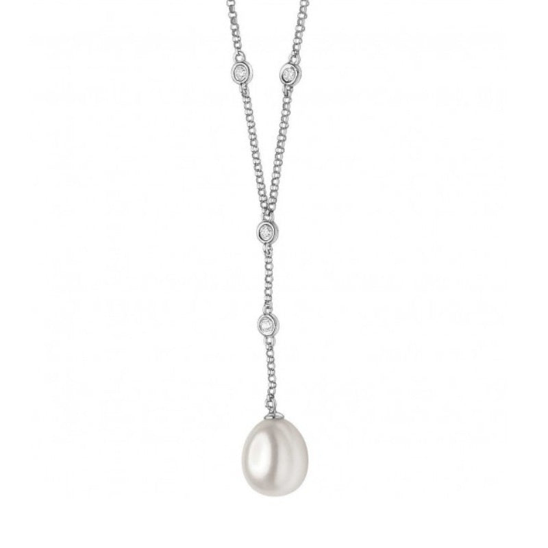 Collana da donna in oro bianco con perla e diamanti Comete GLP 352