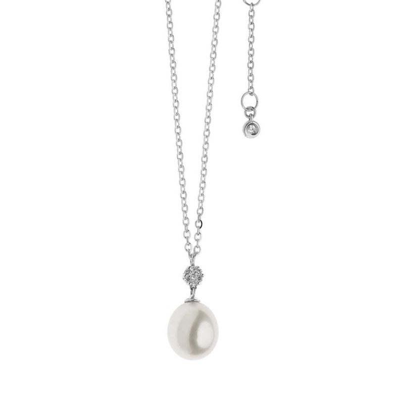 Collana da donna in oro bianco con perla e diamanti Comete GLP 496