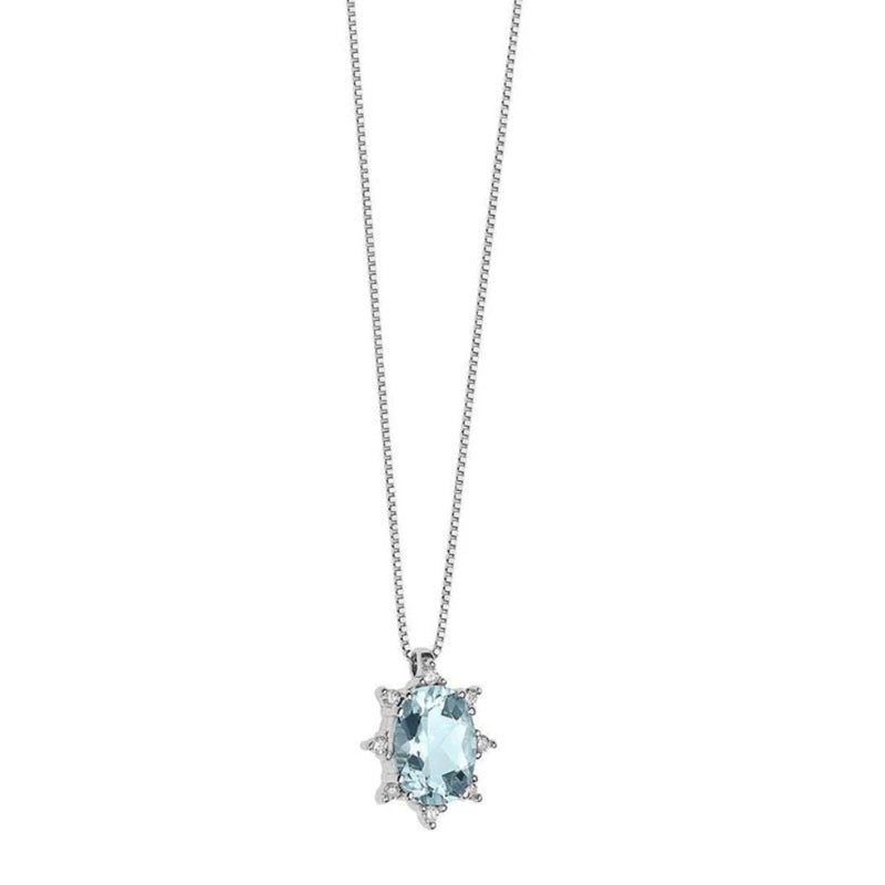 Collana da donna in oro bianco con diamanti e acquamarina Comete GLQ 269