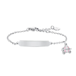 Bracciale bimba in acciaio con smalto rosa e bianco Luca Barra JB229