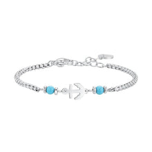 Carica l'immagine nel visualizzatore di Gallery, Bracciale bambino in acciaio con ancora e turchesi Luca Barra JB255
