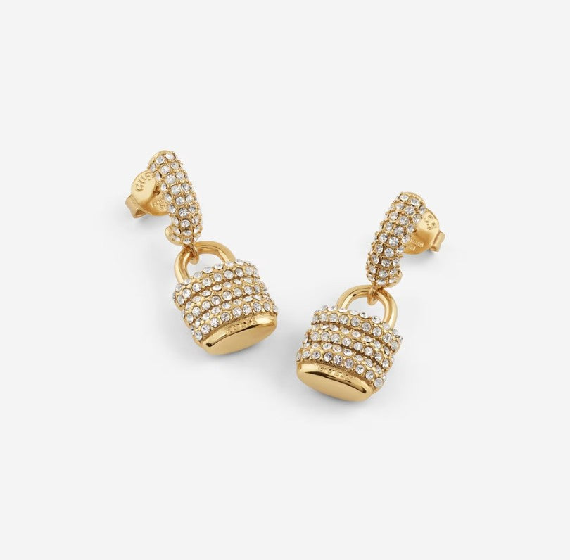 Orecchini da donna in acciaio dorato e cristalli Guess JUBE05 407JW YG