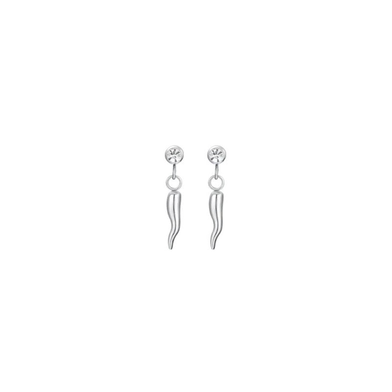 Orecchini da donna in acciaio con corno e zircone Luca Barra OK1404