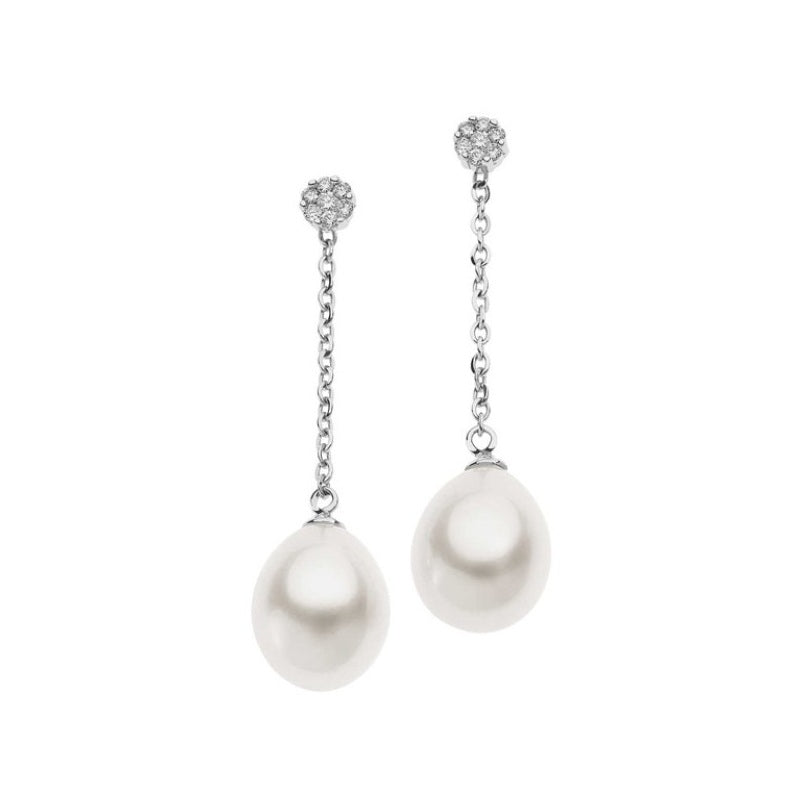 Orecchini Comete in oro bianco con perle coltivate e diamanti ORP 645