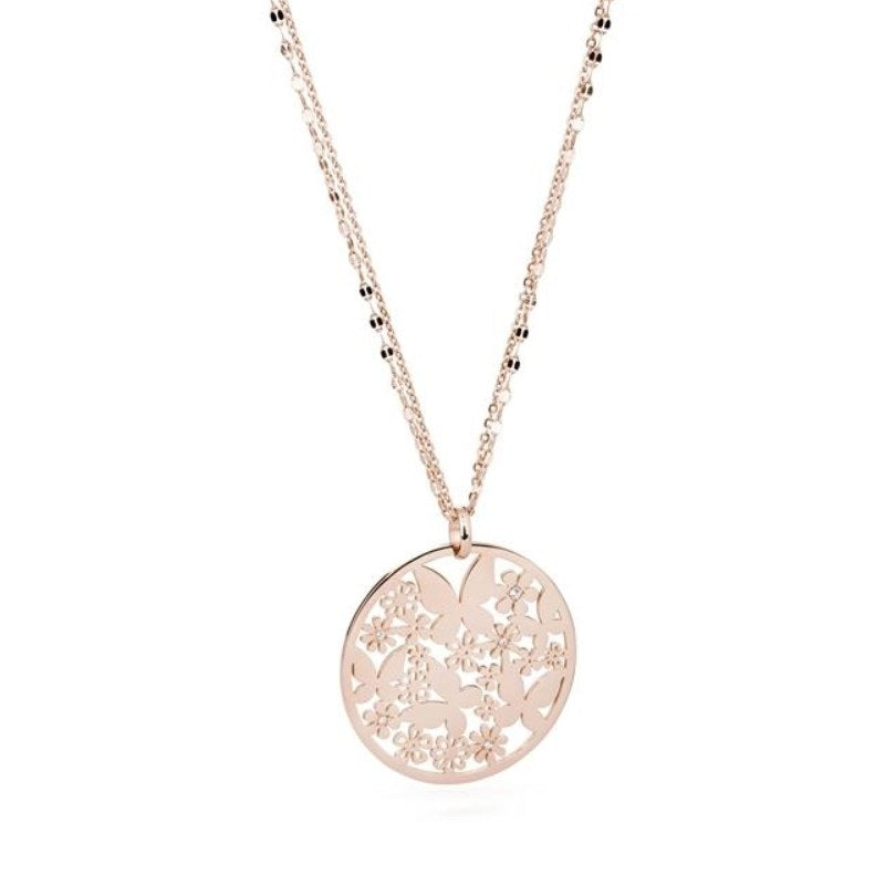 Collana da donna in acciaio oro rosa cerchio di fiori S'Agapõ SFL03