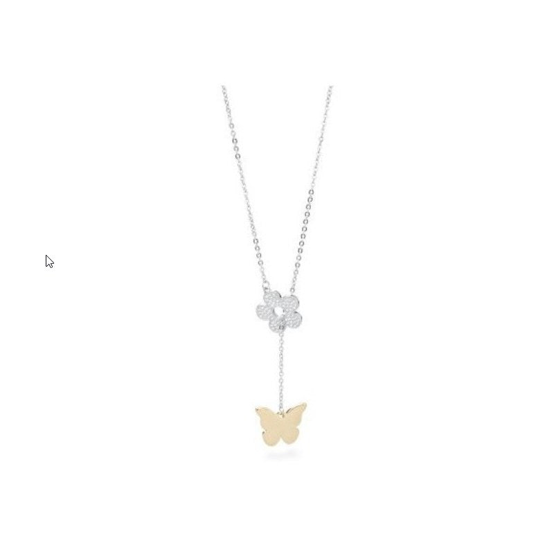 Collana da donna in acciaio fiore e farfalla S'Agapõ SLP03
