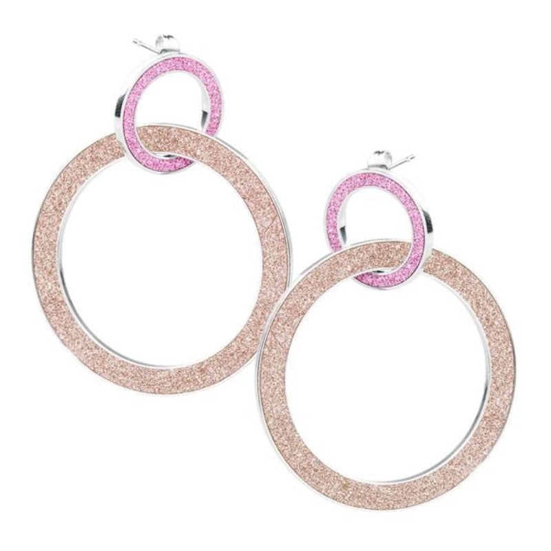 Orecchini da donna Cerchi in Acciaio Glitter Rosa S'Agapõ STR34