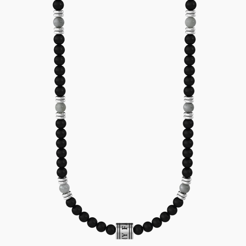 Men's Necklace With Black And Gray Agate Kidult 751227