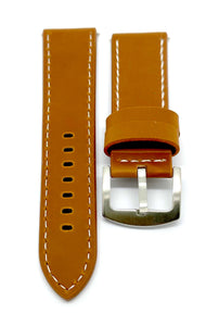 CINT008 Light brown rubber strap with white stitching, 24mm handle