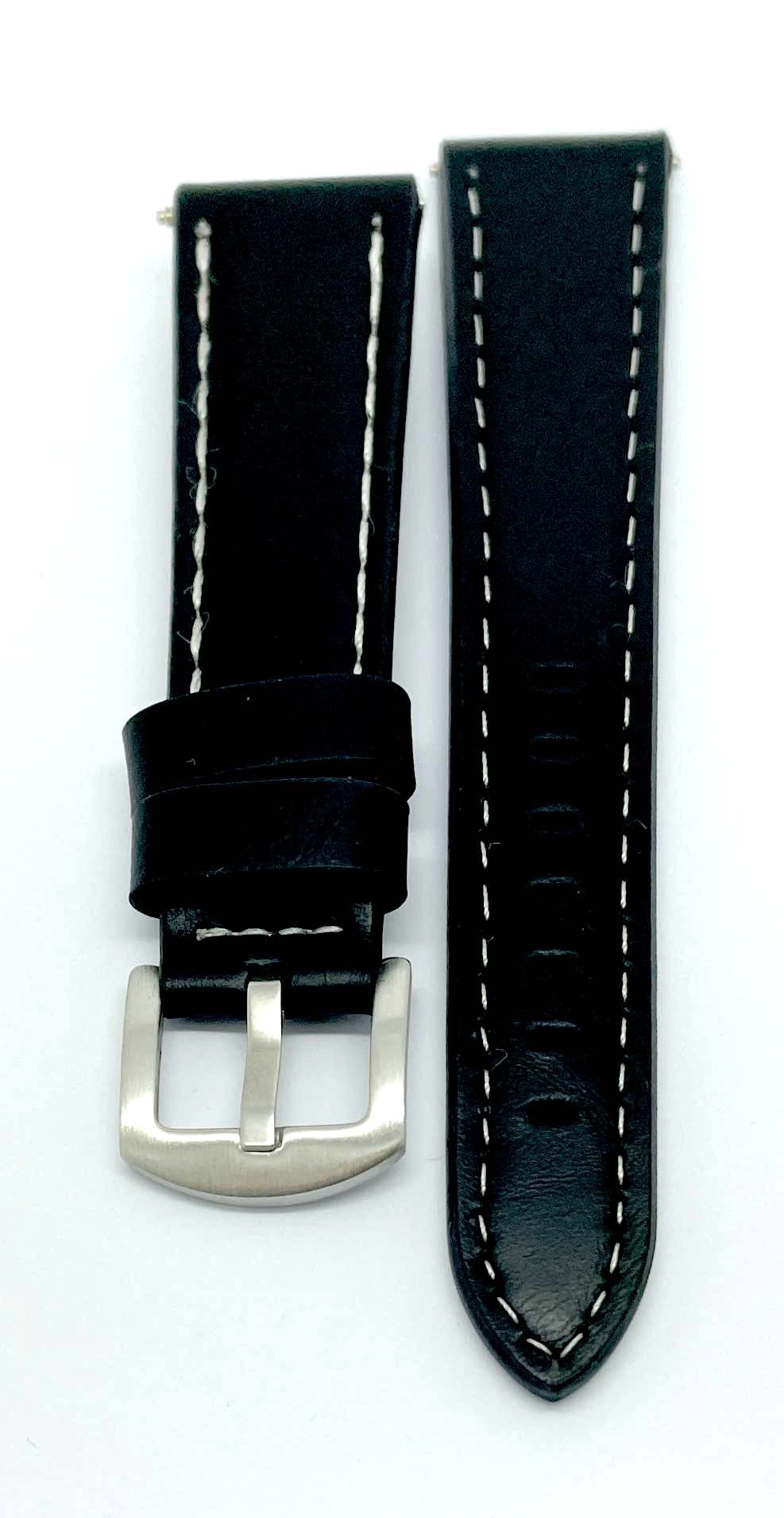 CINT009 Black rubber strap with white stitching, handle size 20mm