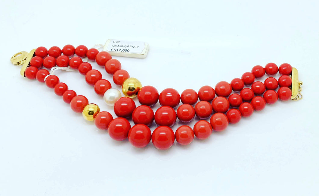 PBR750V Pulsera NIMEI en Oro de 18kt y Coral Rojo Reciclado.