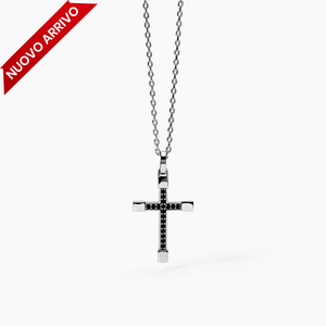 Silver men's necklace with zircon cross MYSTICAL Mabina 553635