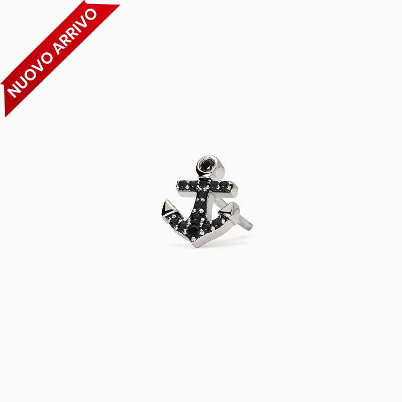 Men's silver earring with pavé anchor NAVY RULE Mabina 563701