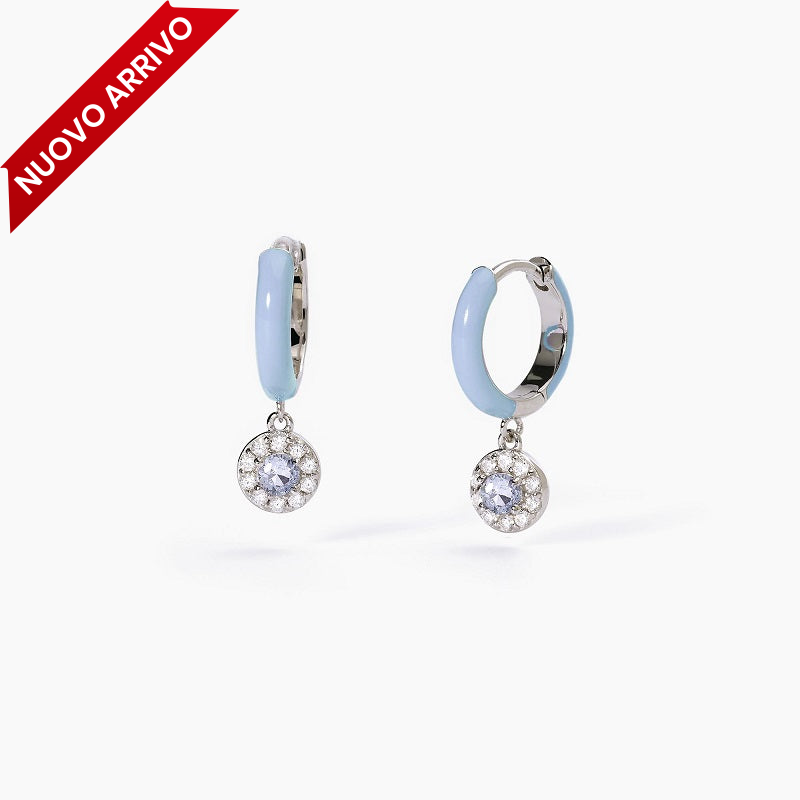Orecchini da donna a cerchio in argento con smalto azzurro e zircone acquamarina MILANESIENNE Mabina 563596