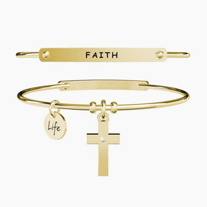 Bracciale da donna in acciaio dorato ciondolo Croce Kidult 231672