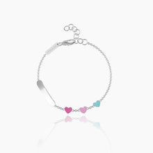 Carica l&#39;immagine nel visualizzatore di Gallery, Bracciale Bimba in argento con cuoricini smaltati e targhetta Mabina 533394
