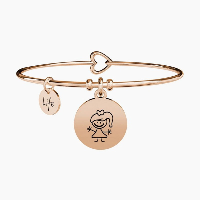 Bracciale da donna in acciaio oro rosa ciondolo Girl Kidult 731019