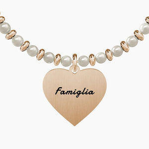 Bracciale da donna in acciaio oro rosa con sfere e ciondolo cuore Kidult 731422