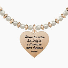 Carica l&#39;immagine nel visualizzatore di Gallery, Bracciale da donna in acciaio oro rosa con sfere e ciondolo cuore Kidult 731422
