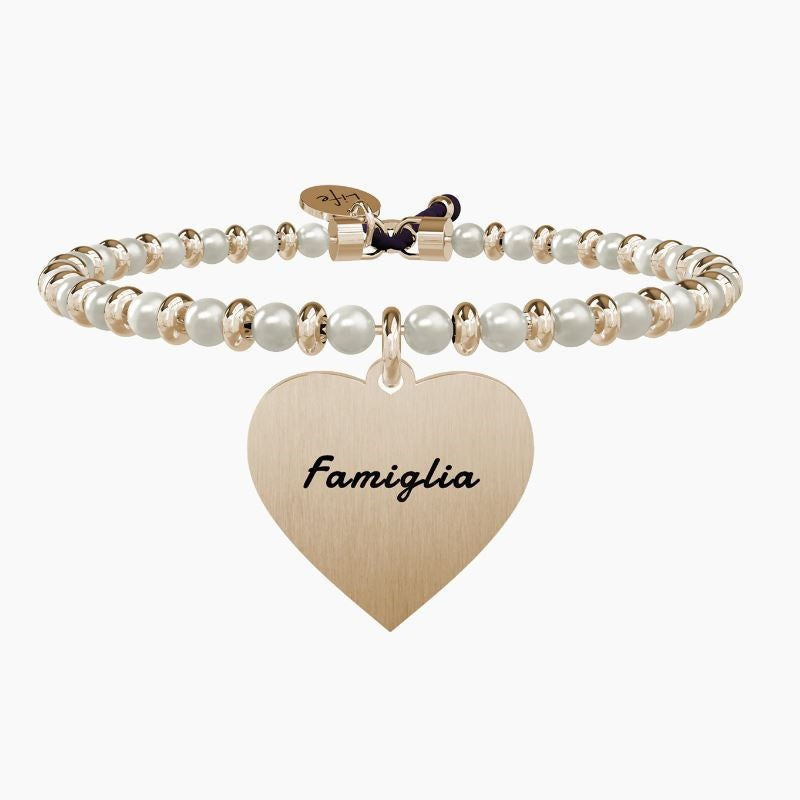 Bracciale da donna in acciaio oro rosa con sfere e ciondolo cuore Kidult 731422