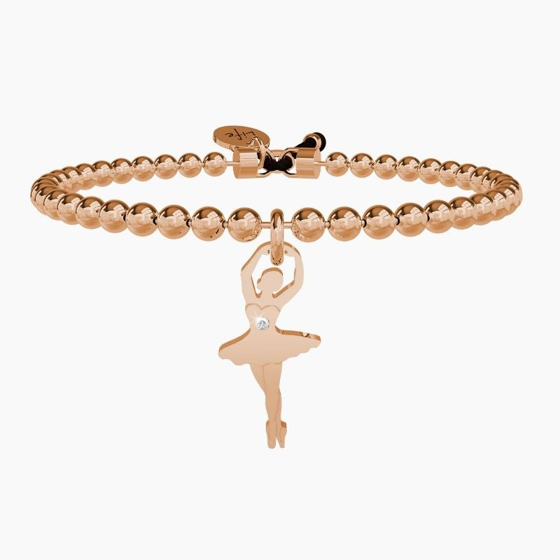 Bracciale da donna in acciaio oro rosa con sfere e ciondolo Ballerina Kidult 731428