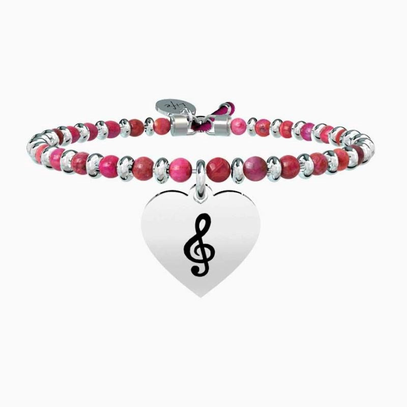 Pulsera de mujer de acero con esferas y colgante de corazón Kidult 731449