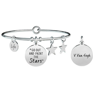 Bracciale da donna in acciaio ciondolo tondo con stelle Kidult 731505