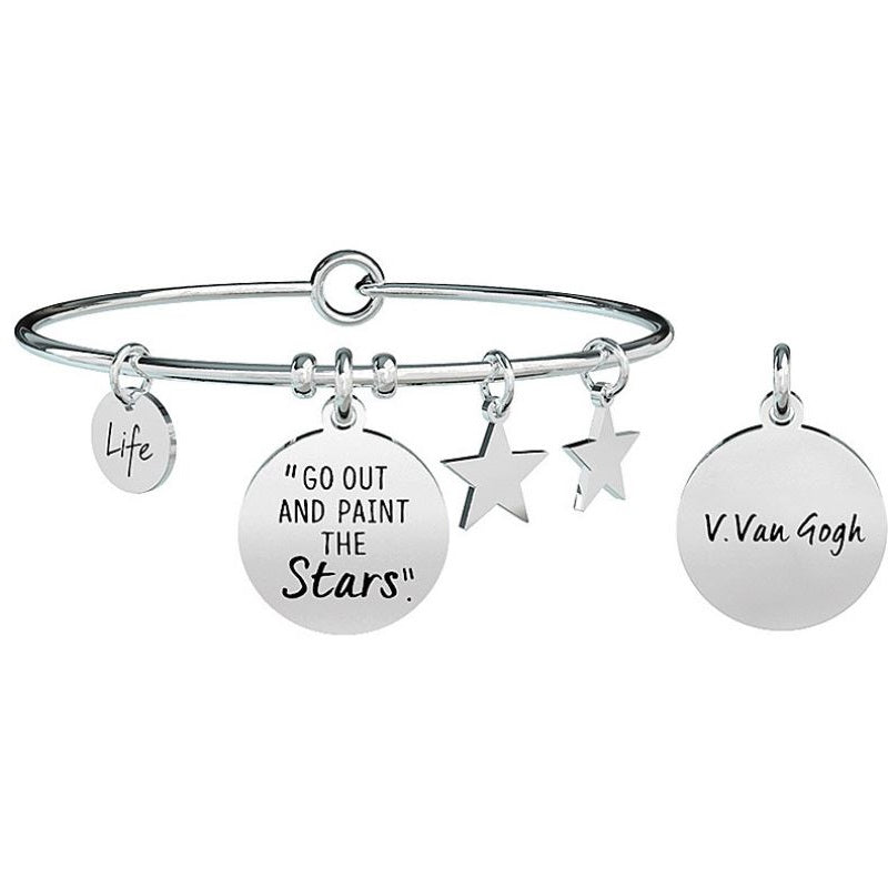 Bracciale da donna in acciaio ciondolo tondo con stelle Kidult 731505