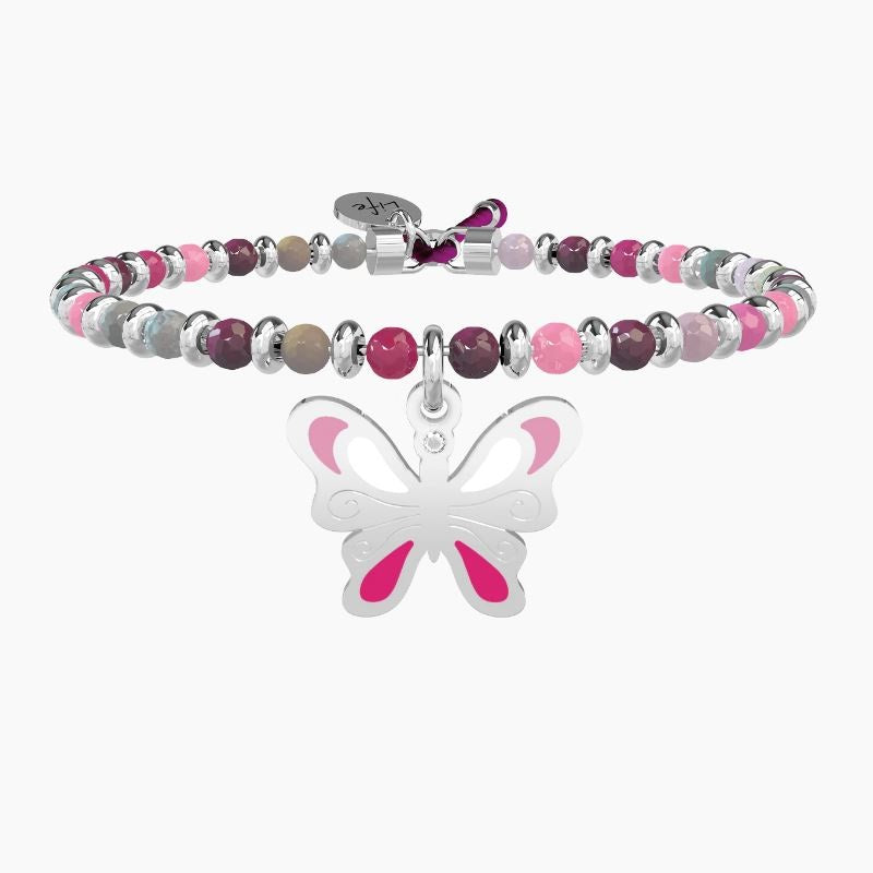 Bracciale da donna in acciaio con sfere e ciondolo Farfalla Kidult 731506