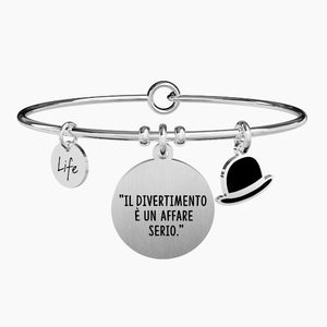 Bracciale da donna in acciaio con ciondolo tondo Il divertimento è... Kidult 731606