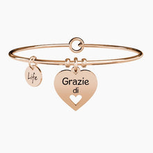 Carica l&#39;immagine nel visualizzatore di Gallery, Bracciale da donna in acciaio oro rosa con ciondolo cuore Grazie Kidult 731635
