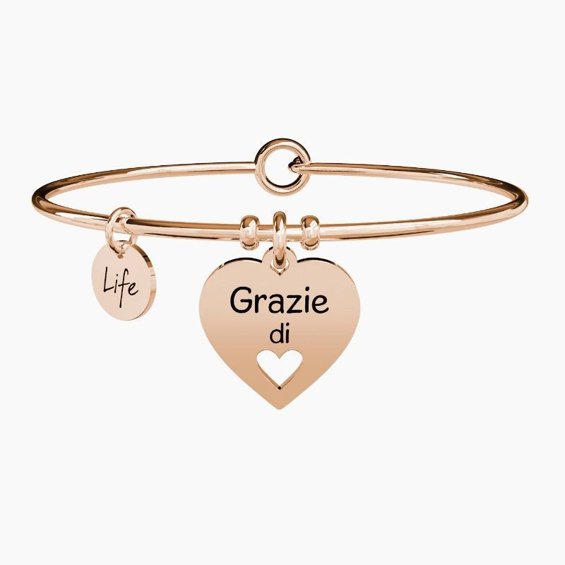 Bracciale da donna in acciaio oro rosa con ciondolo cuore Grazie Kidult 731635
