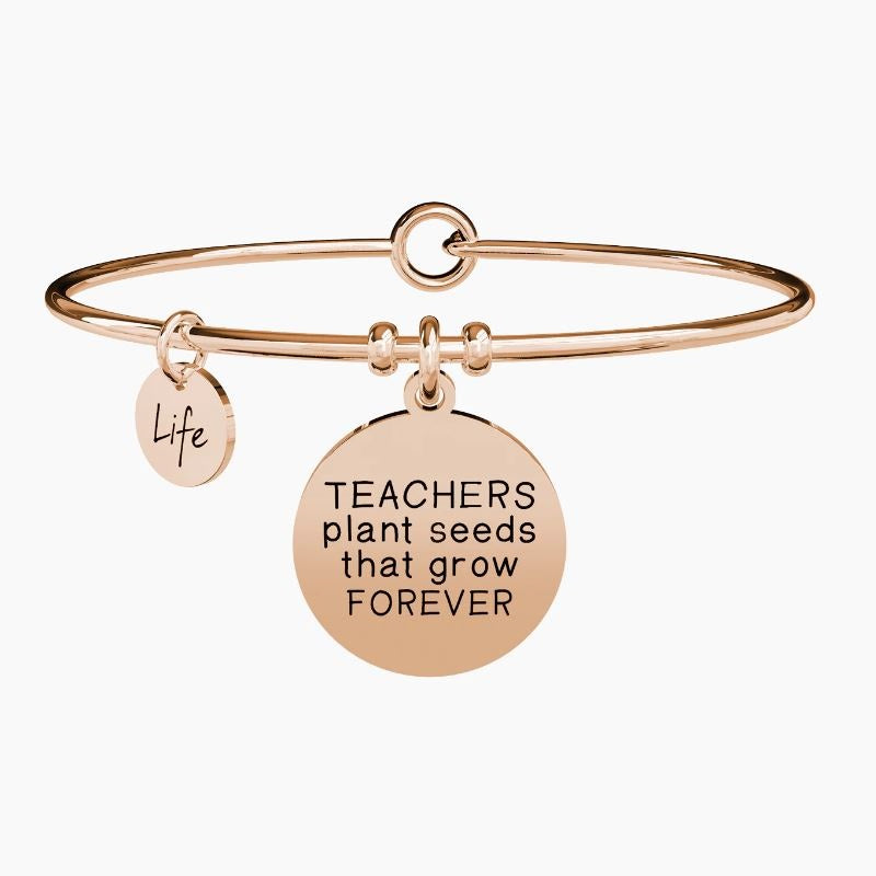Bracciale da donna in acciaio oro rosa con ciondolo tondo Teachers Kidult 731644