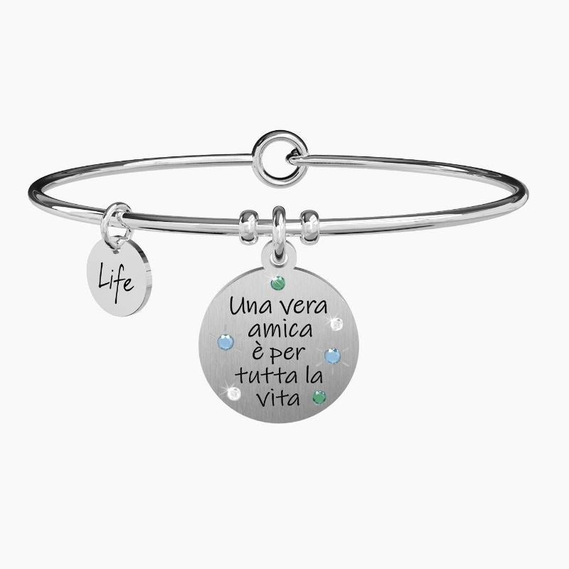 Bracciale da donna in acciaio ciondolo tondo UNA VERA AMICA... Kidult 731871