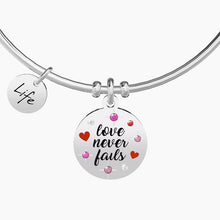 Cargar imagen en el visor de la galería, Pulsera de mujer de acero con colgante redondo Love Never Fails Kidult 731873
