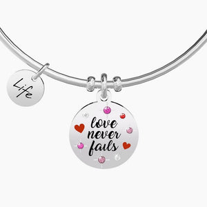 Pulsera de mujer de acero con colgante redondo Love Never Fails Kidult 731873