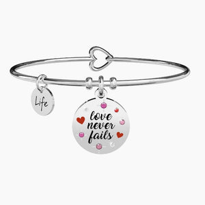 Pulsera de mujer de acero con colgante redondo Love Never Fails Kidult 731873