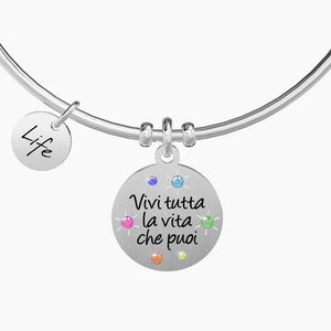 Pulsera de mujer de acero con colgante redondo Vive toda tu vida... Kidult 731877