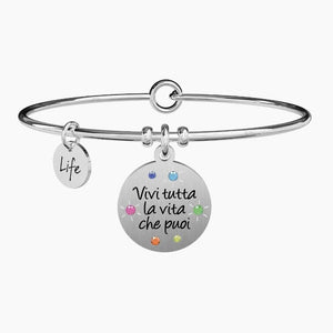 Pulsera de mujer de acero con colgante redondo Vive toda tu vida... Kidult 731877