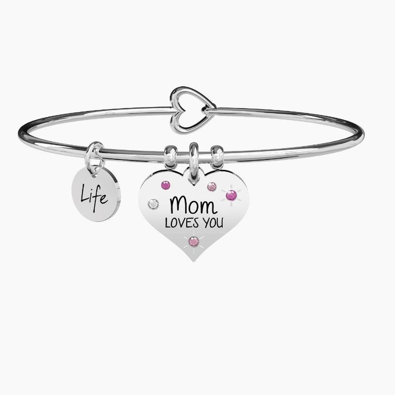 Bracciale da donna in acciaio ciondolo cuore Mom loves you Kidult 731902