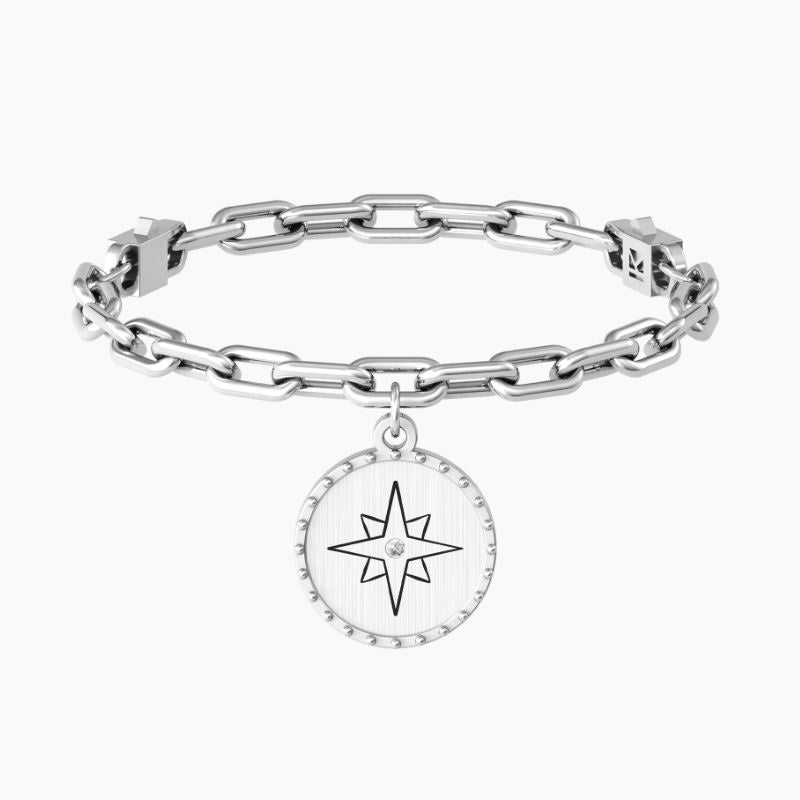 Bracciale da donna in acciaio ciondolo tondo 